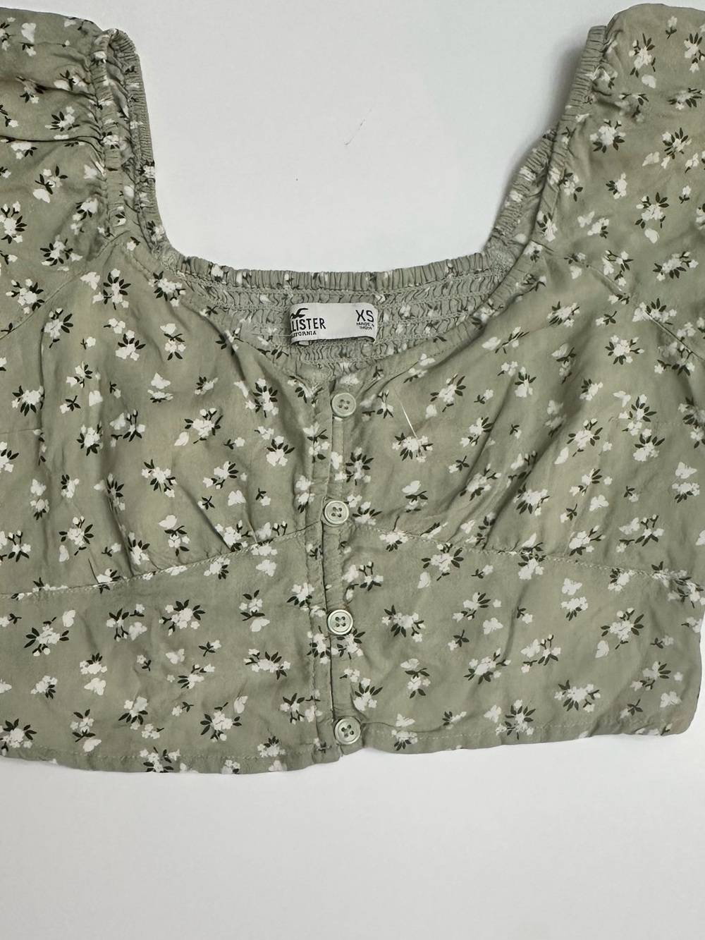 Hollister Sage Green Floral Button-Front Crop Top